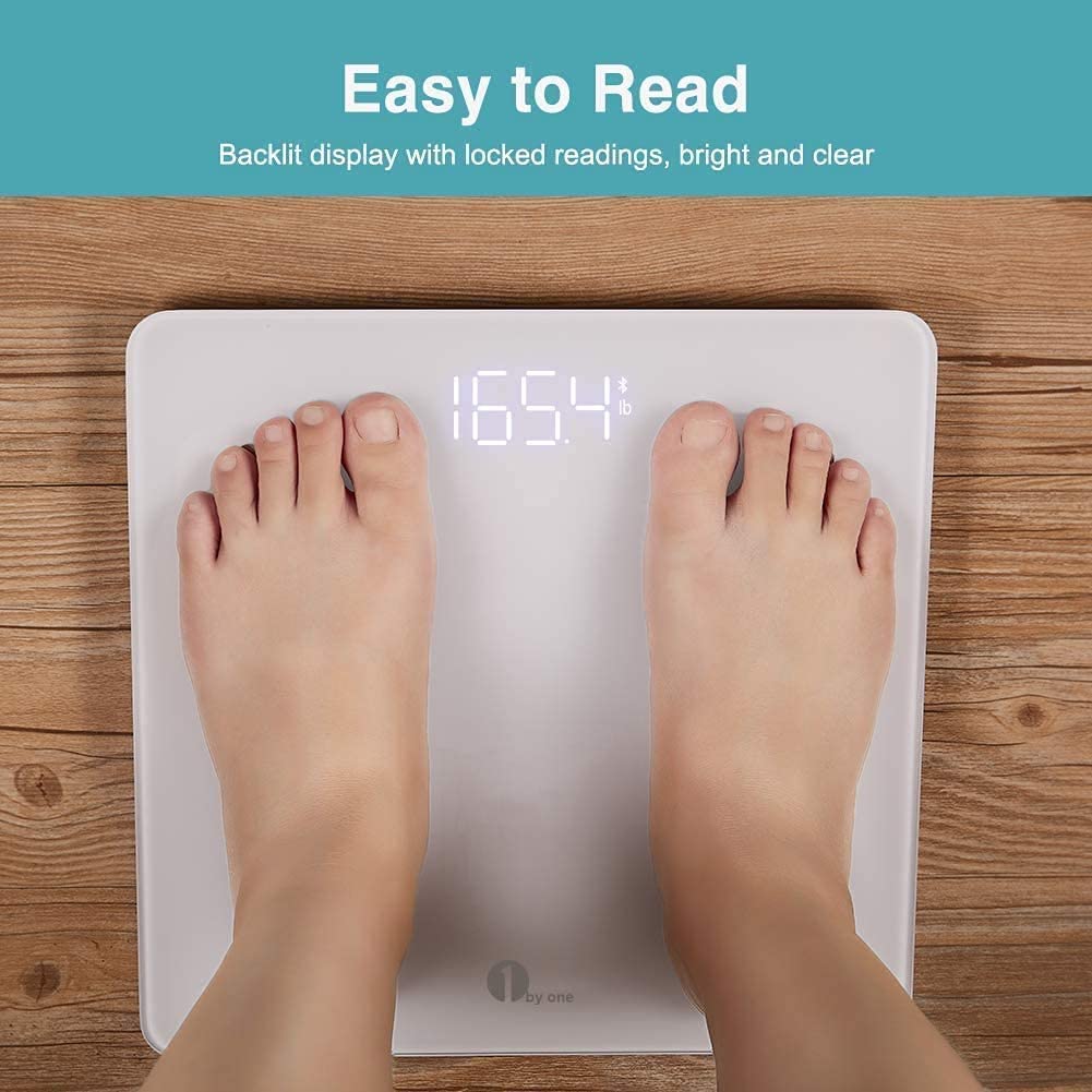 1 BY ONE Smart Body Fat Scales voor lichaamsgewicht Stenen en ponden, digitale weegschalen Badkamer Body Samenstelling Monitoren met Android iOS App, Werkt met Apple Health, Google Fit & Fitbit, Wit