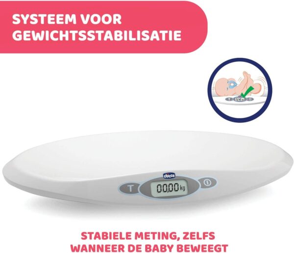 Chicco - Elektronische Babyweegschaal - 30 g tot 20 kg - LCD-Scherm - Met Gewichtsstabilisator - Opslaan Laatste Weging - Tarra-Functie