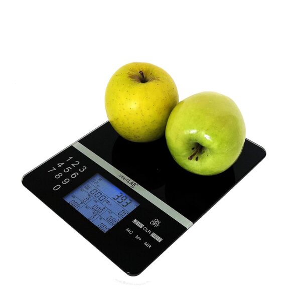 smartLAB diet Voedingswaarde analyseweegschaal, 5 kg, digitale voedselweegschaal met voedselvoedingsvoedingsschaal, slimme keukenweegschaal, dieetweegschaal, zwart, voor diabetici