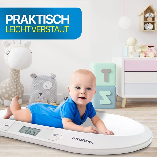 GRUNDIG Babyweegschaal, digitale kinderweegschaal tot 20 kg, digitale led-display, gewichtscontrole vanaf de geboorte, lcd-display, tarrafunctie, hoge afleesnauwkeurigheid, automatische uitschakeling (wit)