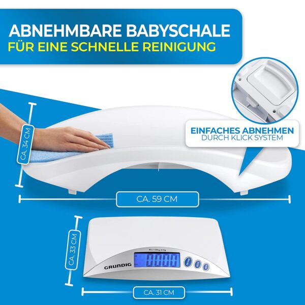 Grundig Babyweegschaal, digitale borstvoedingsweegschaal, testwinnaar - zeer nauwkeurige babyweegschaal in stappen van 5 gram, babyweegschaal, babyweegschaal, kinderweegschaal, digitaal gewicht trolley (wit)