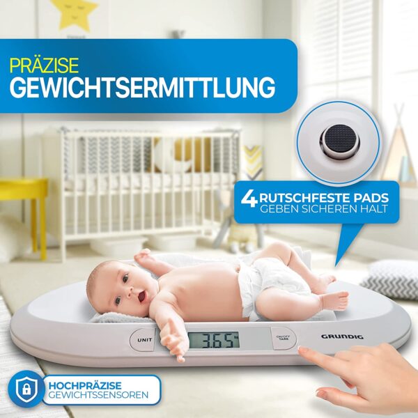 GRUNDIG Babyweegschaal, digitale kinderweegschaal tot 20 kg, digitale led-display, gewichtscontrole vanaf de geboorte, lcd-display, tarrafunctie, hoge afleesnauwkeurigheid, automatische uitschakeling (wit)