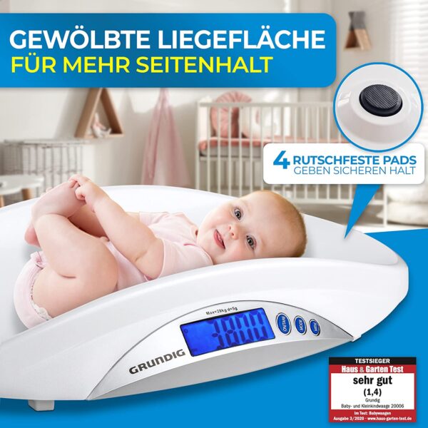 Grundig Babyweegschaal, digitale borstvoedingsweegschaal, testwinnaar - zeer nauwkeurige babyweegschaal in stappen van 5 gram, babyweegschaal, babyweegschaal, kinderweegschaal, digitaal gewicht trolley (wit)