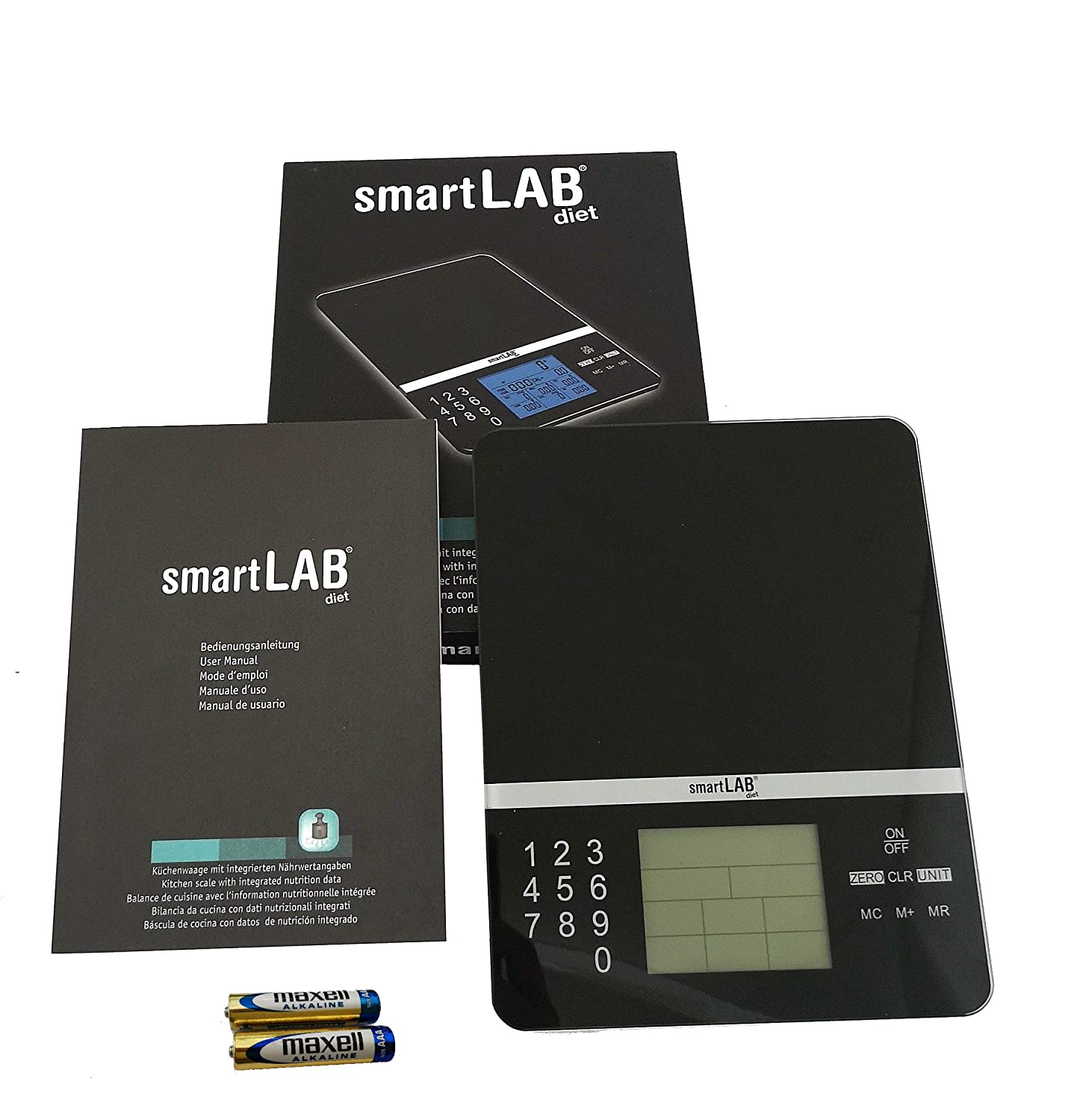 smartLAB diet Voedingswaarde analyseweegschaal, 5 kg, digitale voedselweegschaal met voedselvoedingsvoedingsschaal, slimme keukenweegschaal, dieetweegschaal, zwart, voor diabetici