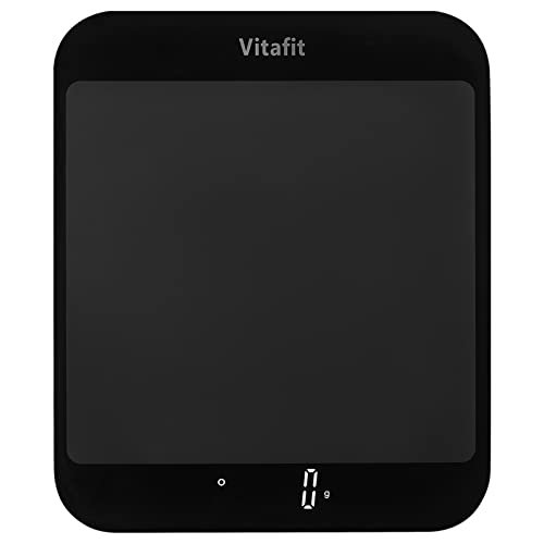 Vitafit 15 kg digitale keukenweegschaal, multifunctionele weegschalen voor voedsel maten in gram en ons, 1 g/0.1 oz nauwkeurige afstuderen, inclusief batterijen, zwart