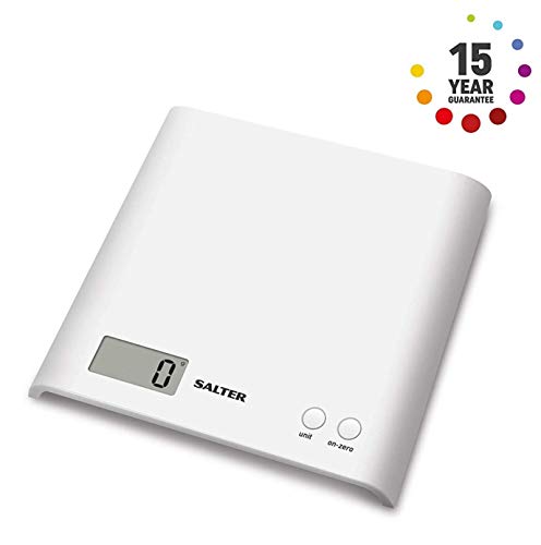 Salter 1066 WHDR15 digitale keukenweegschaal, wit, slank design, elektronische weegschaal voor de keuken, lcd-display, buigfunctie, eenvoudig te reinigen en ruimtebesparend, max. draagvermogen 3 kg