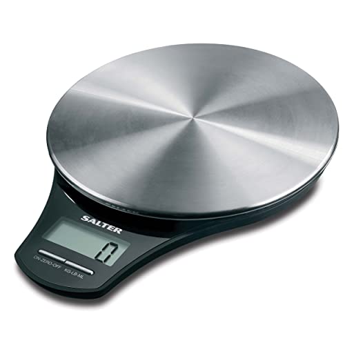 Salter 1035 SSBKDR Electronic Stainless Steel Kitchen Scale, Accurate Weighing up to 5KG, Measures Liquids and Fluids, Add & Weigh Function, Easy View Screen, Black