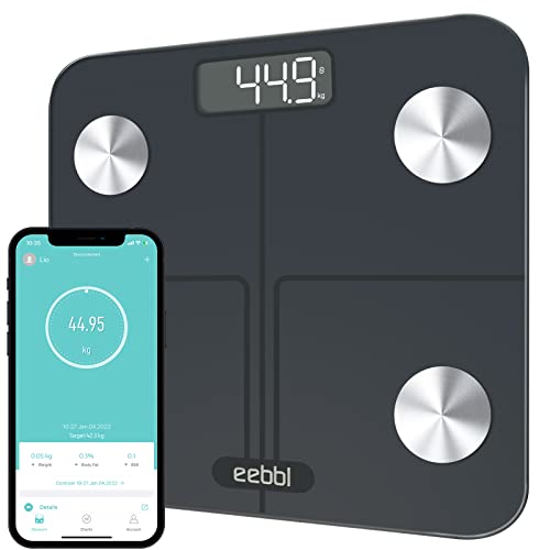 EEBBL Lichaamsvetweegschaal, Bluetooth Digitale Lichaamsgewicht Badkamerweegschalen Weegschaal Slimme BMI-weegschalen, Lichaamssamenstellingmonitoren met smartphone-app, 400 lbs (steen/lb/kg)