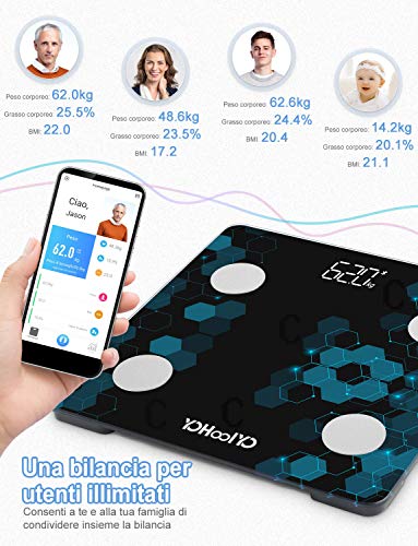 YOHOOLYO Digitale personenweegschaal, bluetooth, digitaal, met 14 parameters voor lichaamssamenstelling, app voor iOS en Android