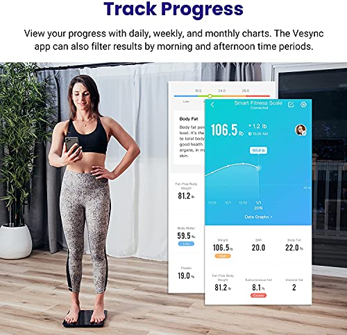Etekcity Bluetooth lichaamsvetweegschaal, digitale personenweegschaal met intelligente app voor lichaamsgewicht, vet, BMI, spiermassa, water, eiwitten enz., 28 uur/180 kg, inclusief batterijen, zwart