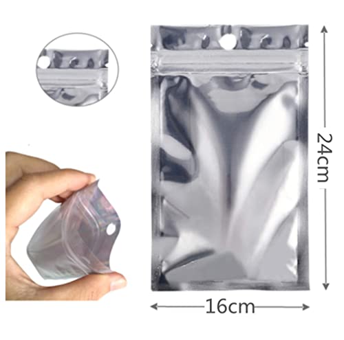 Hersluitbare zakjes, 100 stuks, geurremmend, 16 x 24 cm, Mylar-zakjes van aluminiumpapier, platte holografische tas van aluminium, afsluitbare zakken met ritssluiting voor het bewaren van levensmiddelen