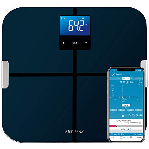 medisana BS 440 connect, digitale weegschaal voor lichaamsanalyse 180 kg, personenweegschaal voor het meten van lichaamsvet, lichaamswater, spiermassa en botgewicht, lichaamsvetweegschaal met app