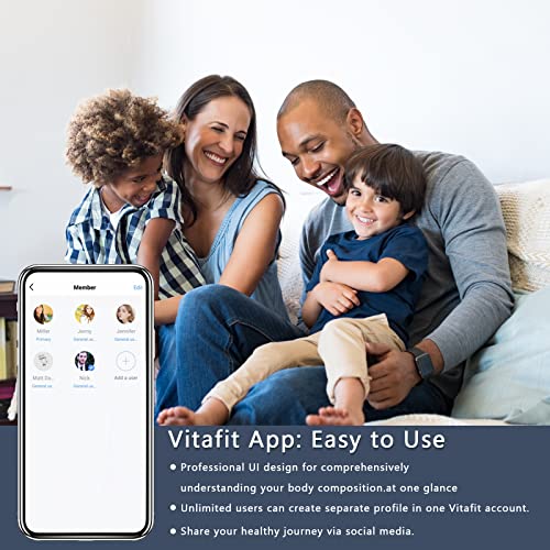Vitafit Digitale personenweegschaal met gewicht en BMI, slimme personenweegschaal met app via Bluetooth, antislip platform, zwart