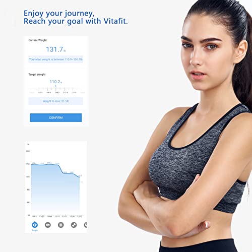 Vitafit Digitale personenweegschaal met app, lichaamsanalyseweegschaal met bluetooth, weegschaal voor lichaamsvet, BMI, spiermassa, eiwitten, BMR, zilver