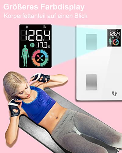 Cnstorm Bluetooth lichaamsvetweegschaal, digitale personenweegschaal met app, smart weegschaal voor lichaamsanalyse, spiermassa, BMI, wit