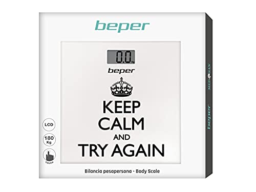 BEPER 40.821 Keep Calm personenweegschaal, digitale weegschaal, ultradun, inclusief accu, wit