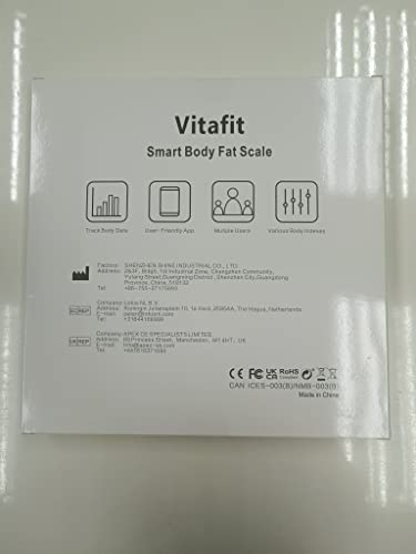 Vitafit Lichaamsvetweegschaal, personenweegschaal met app, 180 kg, lichaamsanalyseweegschaal met bluetooth, weegschaal voor personen met lichaamsvet en spiermassa, BMI, proteïne, BMR, zwart