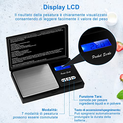 Fijnweegschaal 500 g/0,01 g gramweegschaal, goudweegschaal, zakweegschaal, precisieweegschaal, milligram weegschaal, minimweegschaal, digitale weegschaal met LCD-display en tarra-functie (inclusief 2