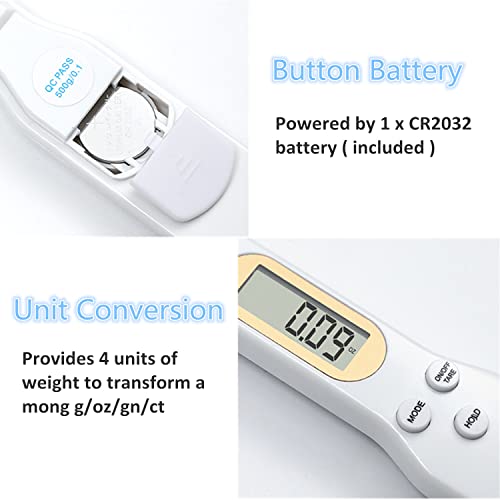 Elektronische meetlepel, verstelbare digitale lepelweegschaal weegt 500g/0.1g cd-weergavemetingen, ondersteuningseenheid g/oz/gn/ct voor koken, koffie, bakken