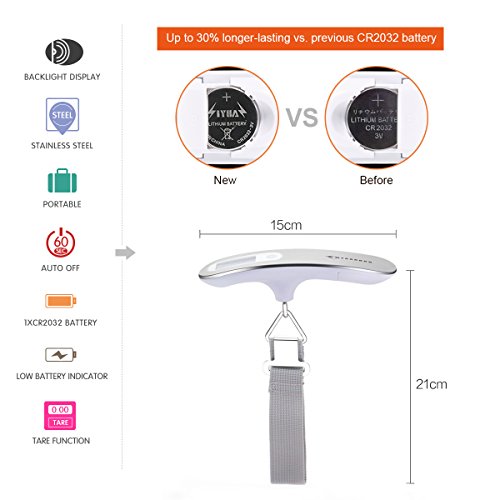 Mycarbon digitale kofferweegschaal, bagageweegschaal, analoog, voor reiskoffer, keuken, vissen, 50 kg, hangweegschaal, digitale weegschaal, visweegschaal (Zilver3), zilver