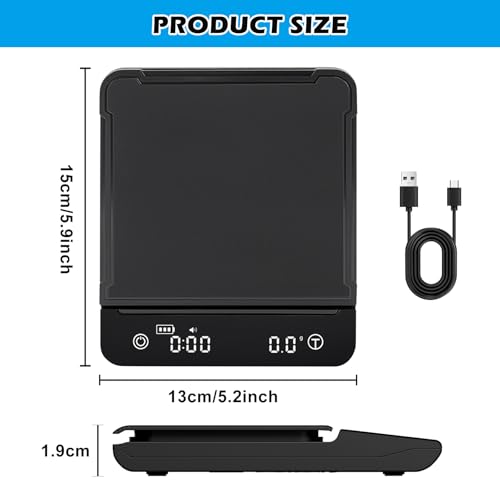 Digitale keukenweegschaal, USB opladen, precisieweegschaal, 0,1 g, koffieschaal, koffieweegschaal met timer, espressoweegschaal, keukenweegschaal, digitale voedselweegschaal, digitale weegschaal voor