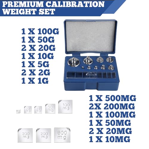 TOATELU kalibratiegewichtenset 1 g, 2 g, 5 g, 10 g, 20 g, 50 g, 100 g, kalibratiegewichtenset voor digitale sieraden, weegschaal, laboratorium