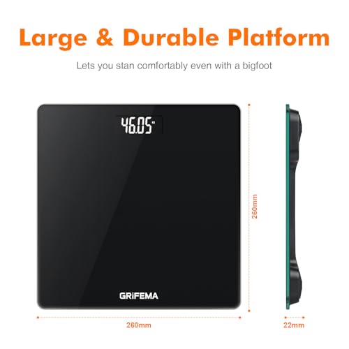 GRIFEMA GA2001-1 Digitale PersonenWeegschaal met 4 Uiterst Nauwkeurige Sensoren, Snelle Gewichtsaflezing, met LCD-Display, tot 150 kg, Nauwkeurigheid 50 g, Zwart